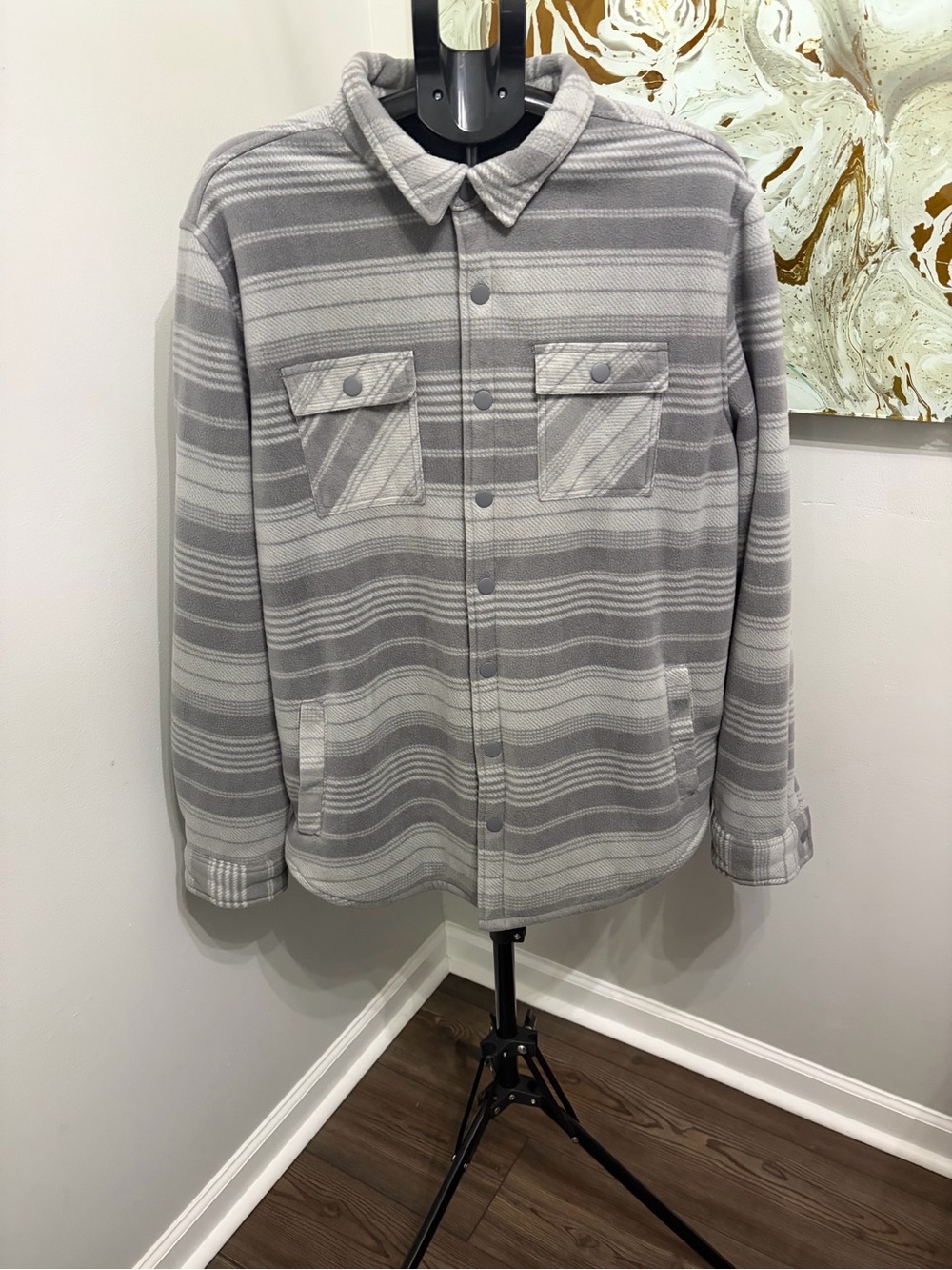 Men's Lightweight Grey Striped Shacket Jacket